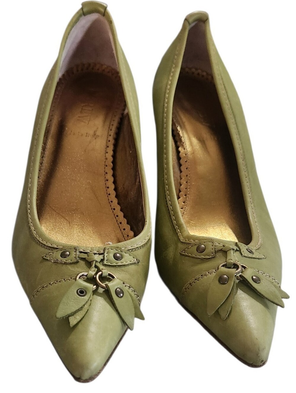 J.Crew Olive Green Leather Pointed Toe Pumps with Tassel Details Size 6 1/2
